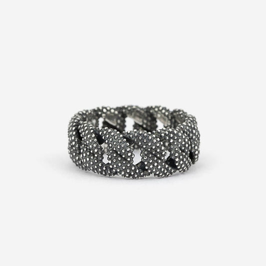 Anello fascia Nove25 Puntinati unisex in argento con catena grumetta e sfere N25ANE00265-1