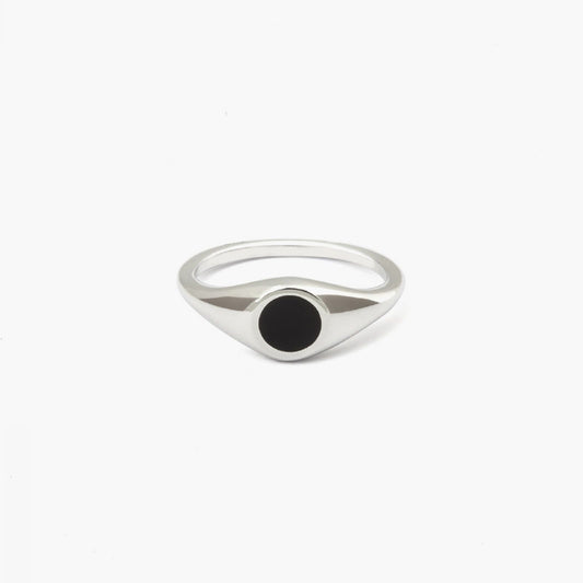 Anello chevalier tondo mignolo Nove25 Timeless unisex in argento e smalto nero N25ANE00426-1