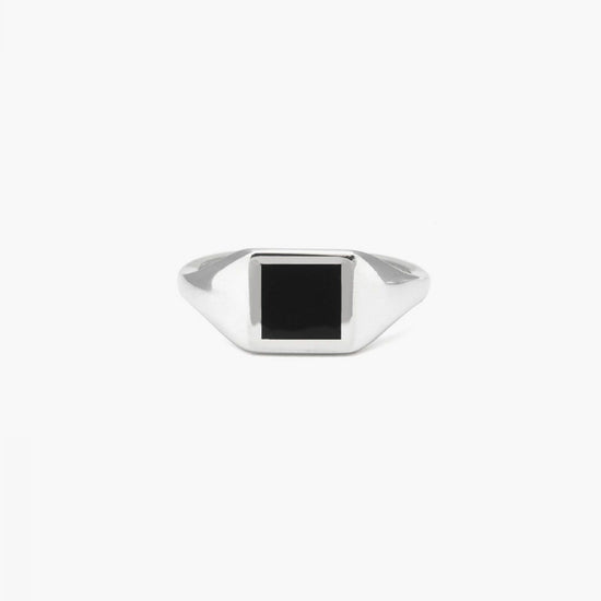Anello chevalier quadrato mignolo Nove25 Timeless unisex argento e smalto nero N25ANE00427-1