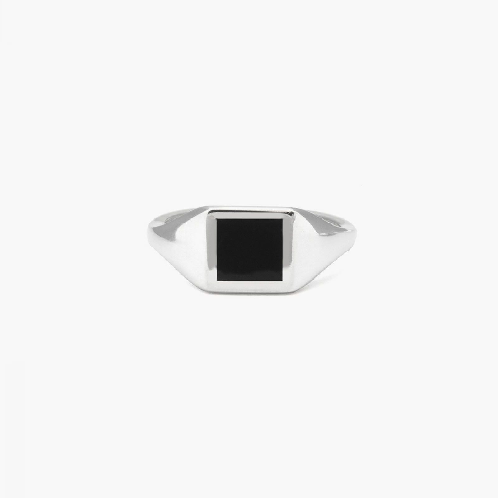 Anello chevalier quadrato mignolo Nove25 Timeless unisex argento e smalto nero N25ANE00427-1