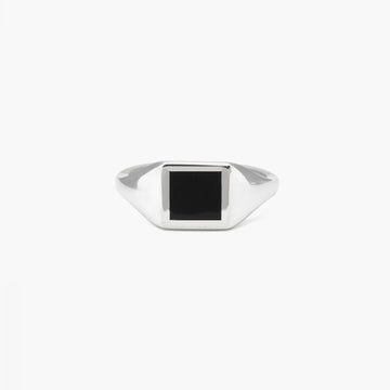 Anello chevalier quadrato mignolo Nove25 Timeless unisex argento e smalto nero N25ANE00427-1