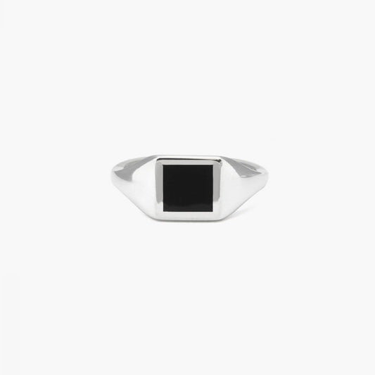 Anello chevalier quadrato mignolo Nove25 Timeless unisex argento e smalto nero N25ANE00427-1