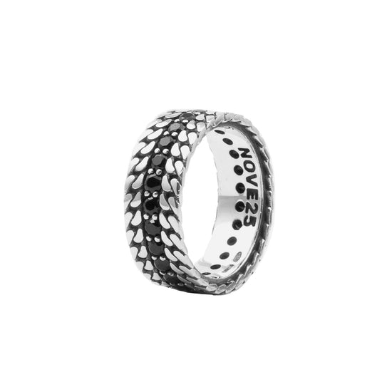 Anello unisex Nove25 Timeless in argento catena grumetta e zirconi neri N25ANE00549-2