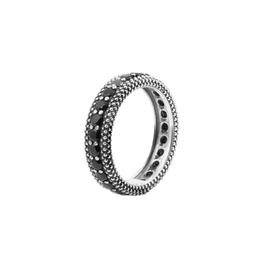 Anello unisex Nove25 Puntinati in argento con puntini e zirconi neri N25ANE00550-2
