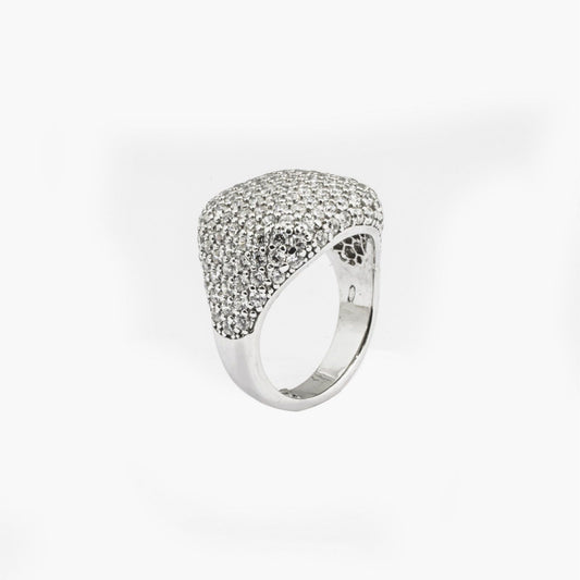 Anello chevalier Nove25 Brillanti unisex in argento con pavé zirconi bianchi N25ANEST289-2