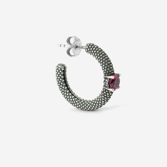 Mono orecchino a cerchio Nove25 Puntinati donna con corindone rosso 15mm N25ORE00425-O-S-1