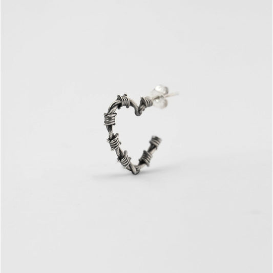 Mono orecchino cerchio Nove25 Filo Spinato donna in argento cuore con filo spinato 22x27mm N25ORE00435-O-S-1
