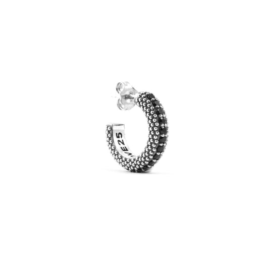 Mono orecchino cerchio unisex Nove25 Puntinati in argento con zirconi neri N25ORE00569-O-S-1
