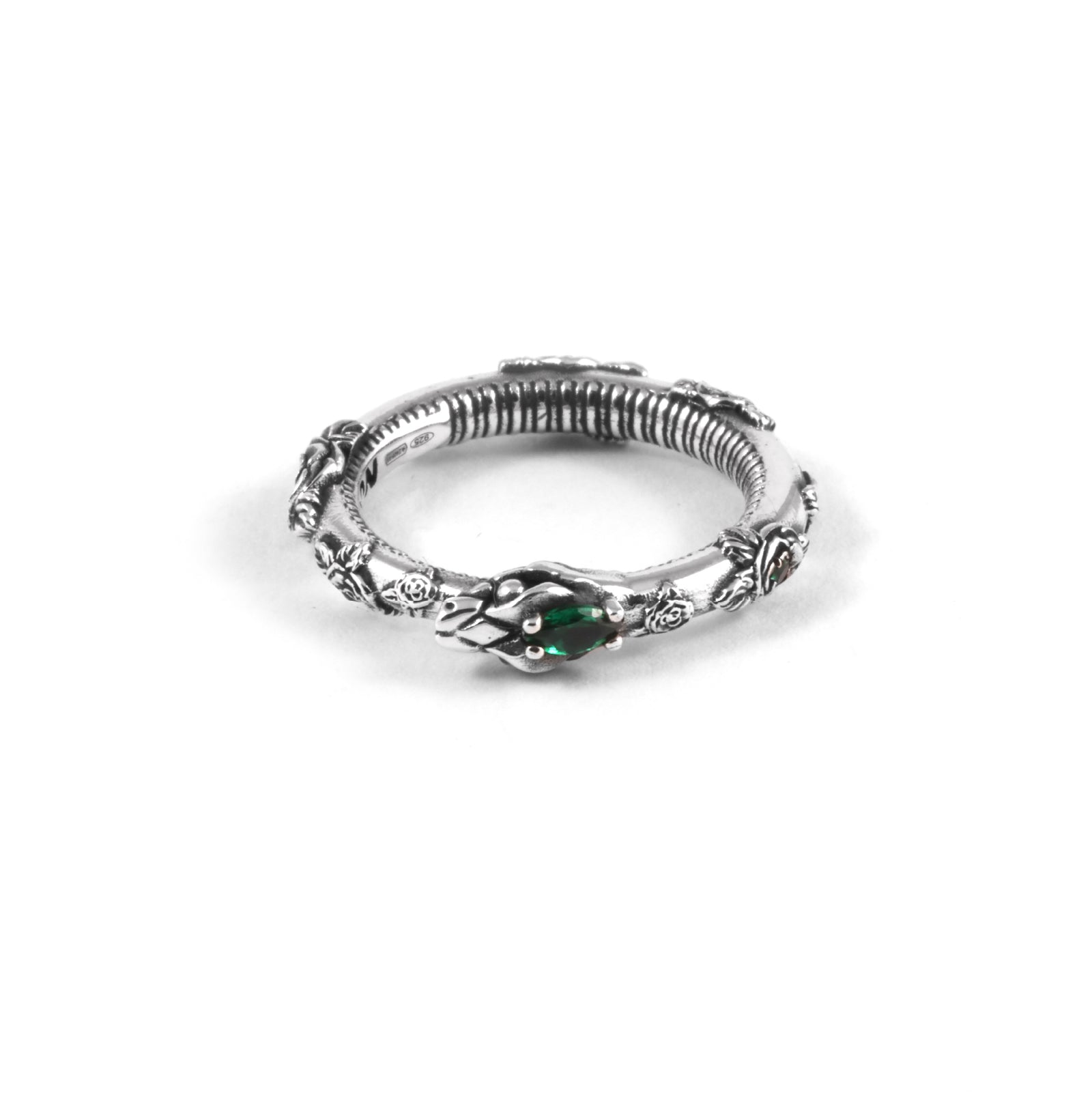 Anello serpente Nove25 in argento con zirconi verdi da donna