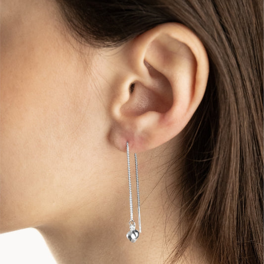 Mono orecchino NOVE25 in argento con catena e cuore MISURA UNICA