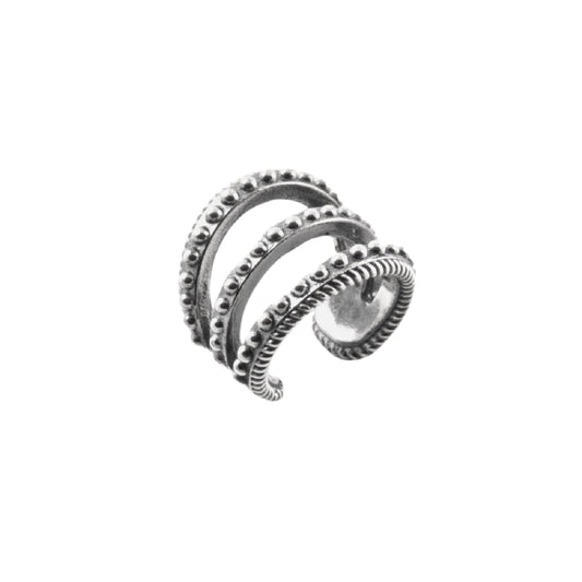 Earcuff triplo NOVE25 argento con decorazione puntinata MISURA UNICA