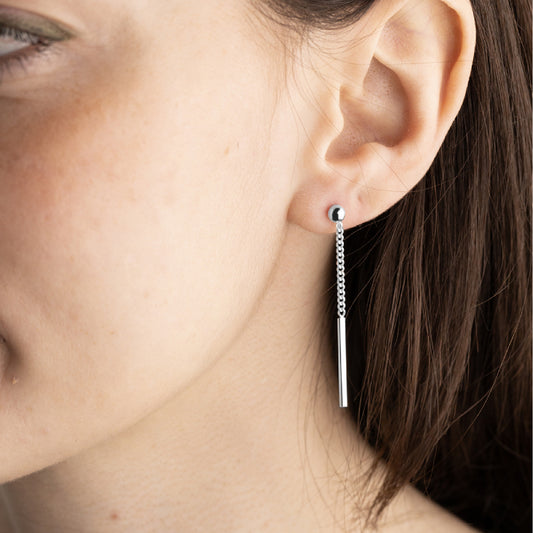 Mono orecchino pendente NOVE25 argento catena e barretta MISURA UNICA