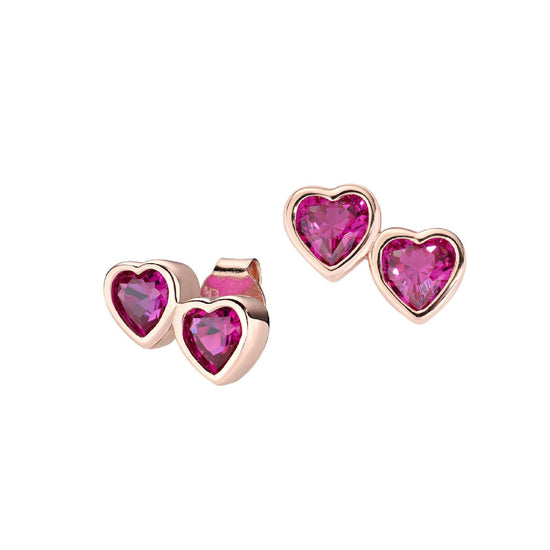 Orecchini lobo donna Amen Amore in argento rosé con due zirconi rossi a cuore OR2CURRZ-1