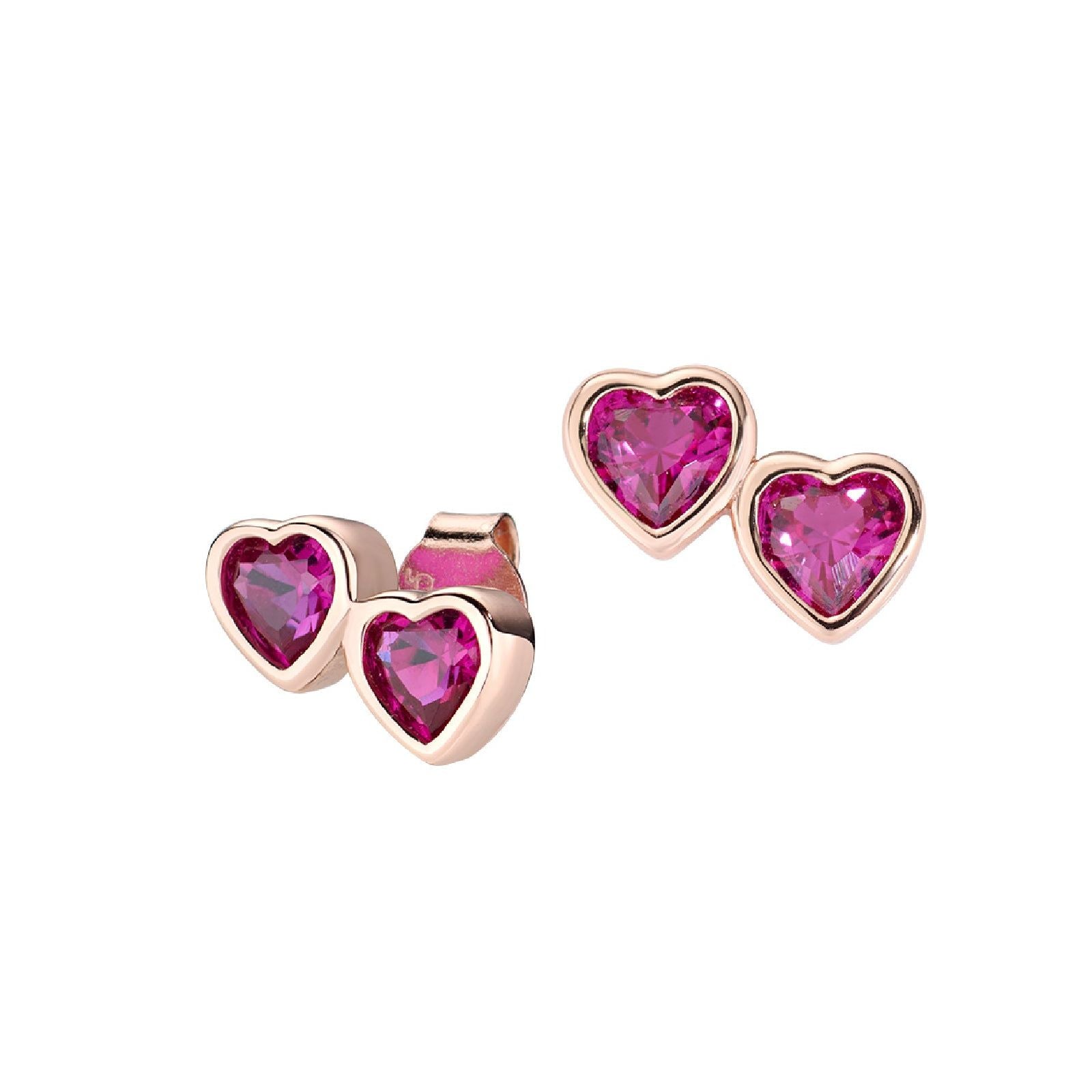 Orecchini lobo donna Amen Amore in argento rosé con due zirconi rossi a cuore OR2CURRZ-1