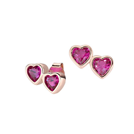Orecchini lobo donna Amen Amore in argento rosé con due zirconi rossi a cuore OR2CURRZ-1