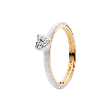 Anello Pandora bianco argento dorato zircone a forma di cuore 16