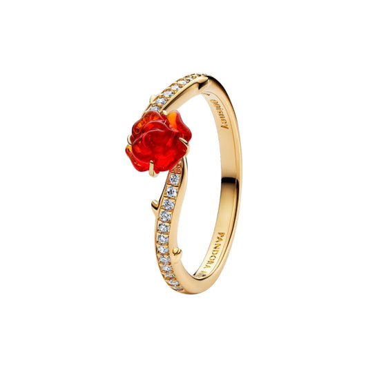 Anello Pandora argento oro e vetro Disney La bella e la bestia 10