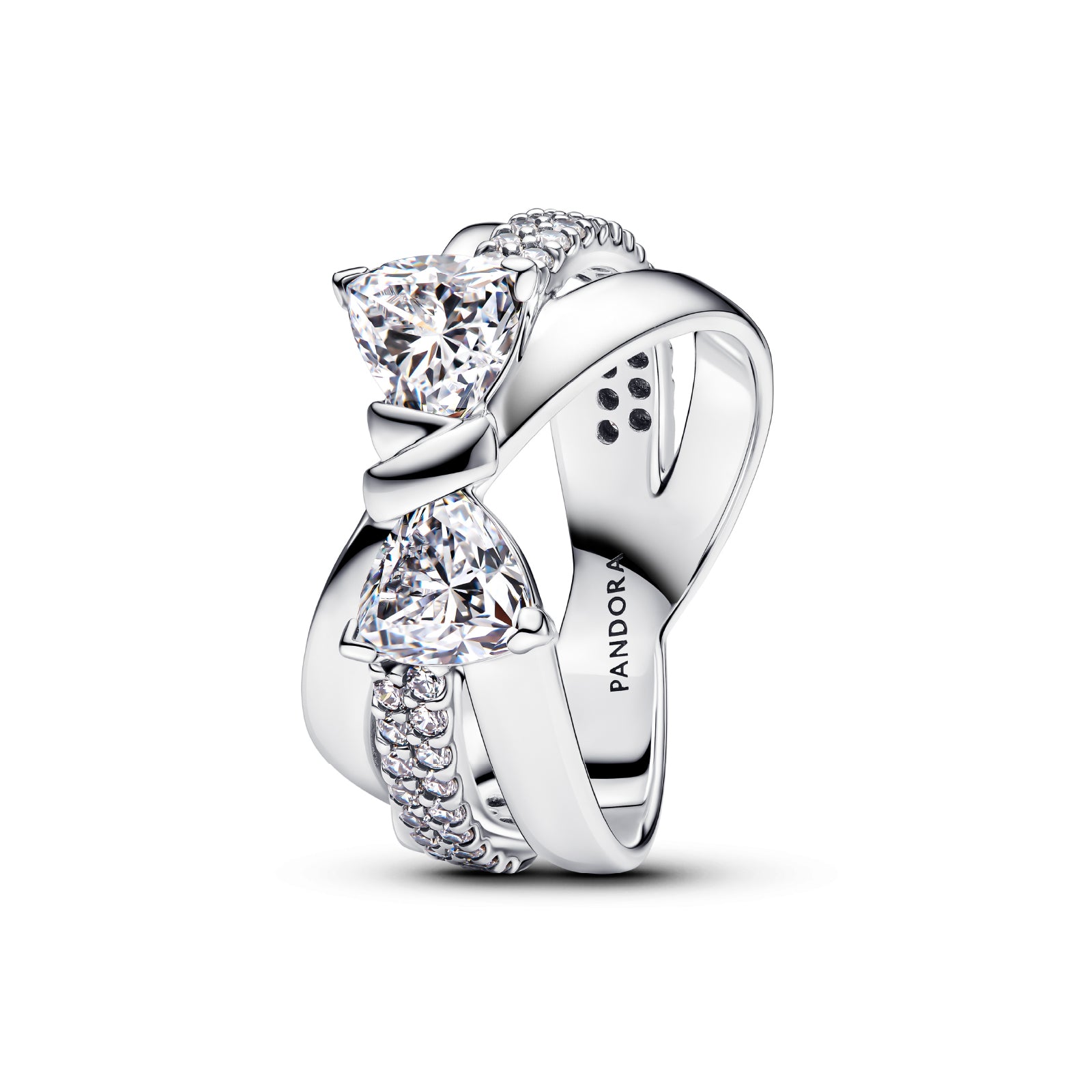 Anello fascia intrecciata Pandora in argento con zirconi