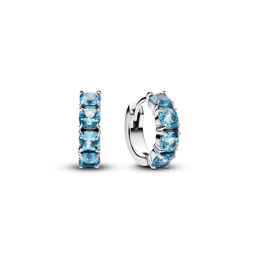 Orecchini a cerchio Pandora in argento con cristalli azzurri MISURA UNICA