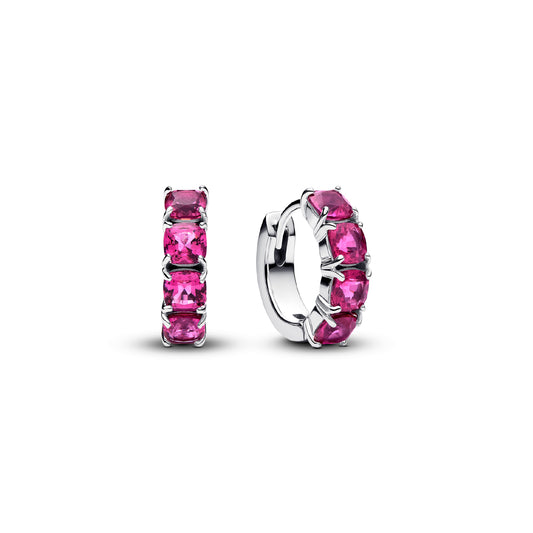 Orecchini a cerchio Pandora in argento con cristalli fucsia MISURA UNICA