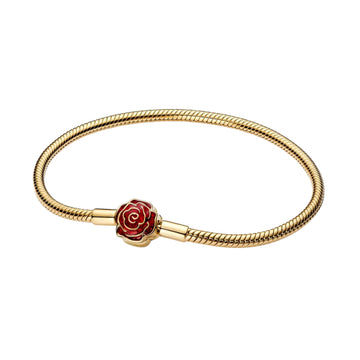 Bracciale Pandora in argento dorato con fiore rosso in vetro 17 cm