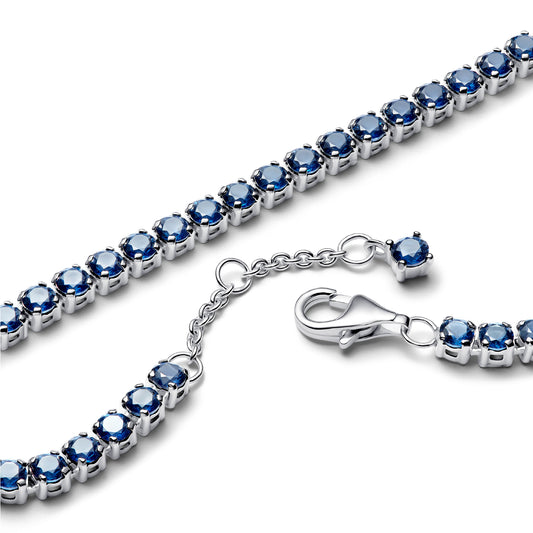 Bracciale tennis Pandora in argento rodiato zirconi blu 16 cm