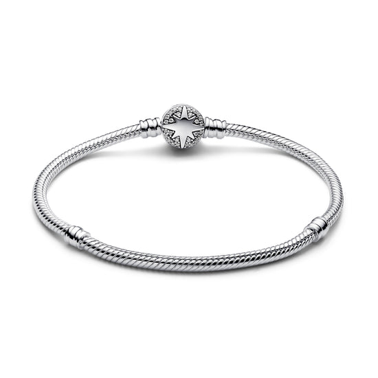 Bracciale Pandora in argento con stella polare di zirconi 16 cm