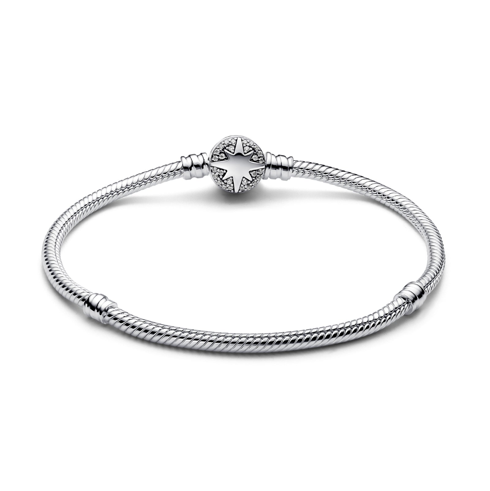 Bracciale Pandora in argento con stella polare di zirconi 16 cm