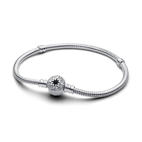 Bracciale Pandora in argento con stella polare di zirconi 16 cm