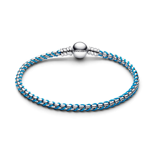 Bracciale Pandora argento con cordino turchese intrecciato 16 cm