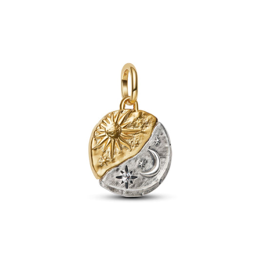 Charm pendente Pandora argento e oro medaglione sole e luna MISURA UNICA