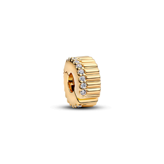 Clip Pandora in argento dorato con pietre e scanalature MISURA UNICA