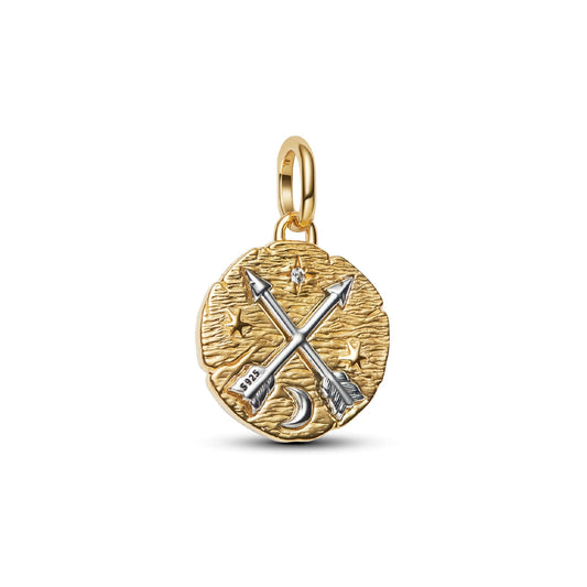 Charm pendente Pandora argento dorato medaglione con frecce MISURA UNICA