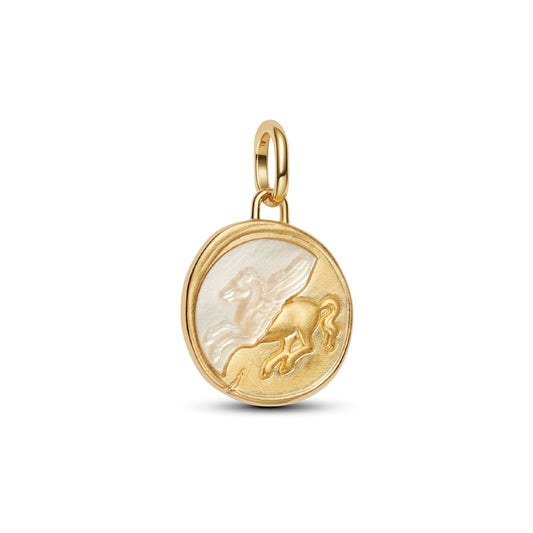Charm Pandora medaglia Pegaso perlato e placcatura oro 14 kt MISURA UNICA