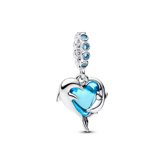 Charm Pandora in argento 925 con delfini e vetro di Murano MISURA UNICA