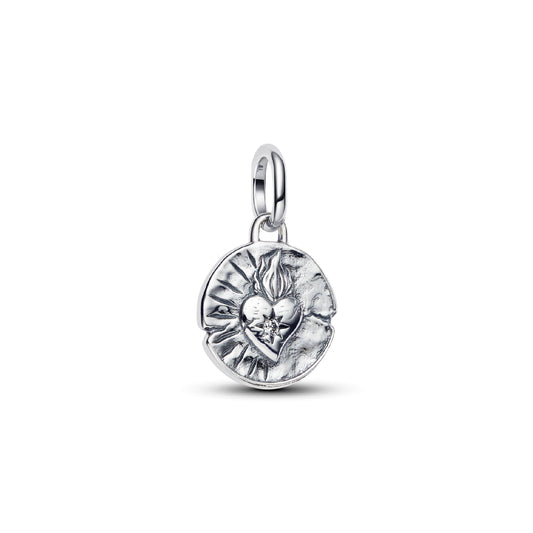 Charm Pandora medaglione cuore sacro in argento con zircone MISURA UNICA