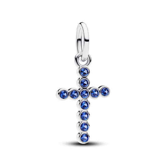 Charm Pandora donna in argento 925 croce con cristalli blu MISURA UNICA