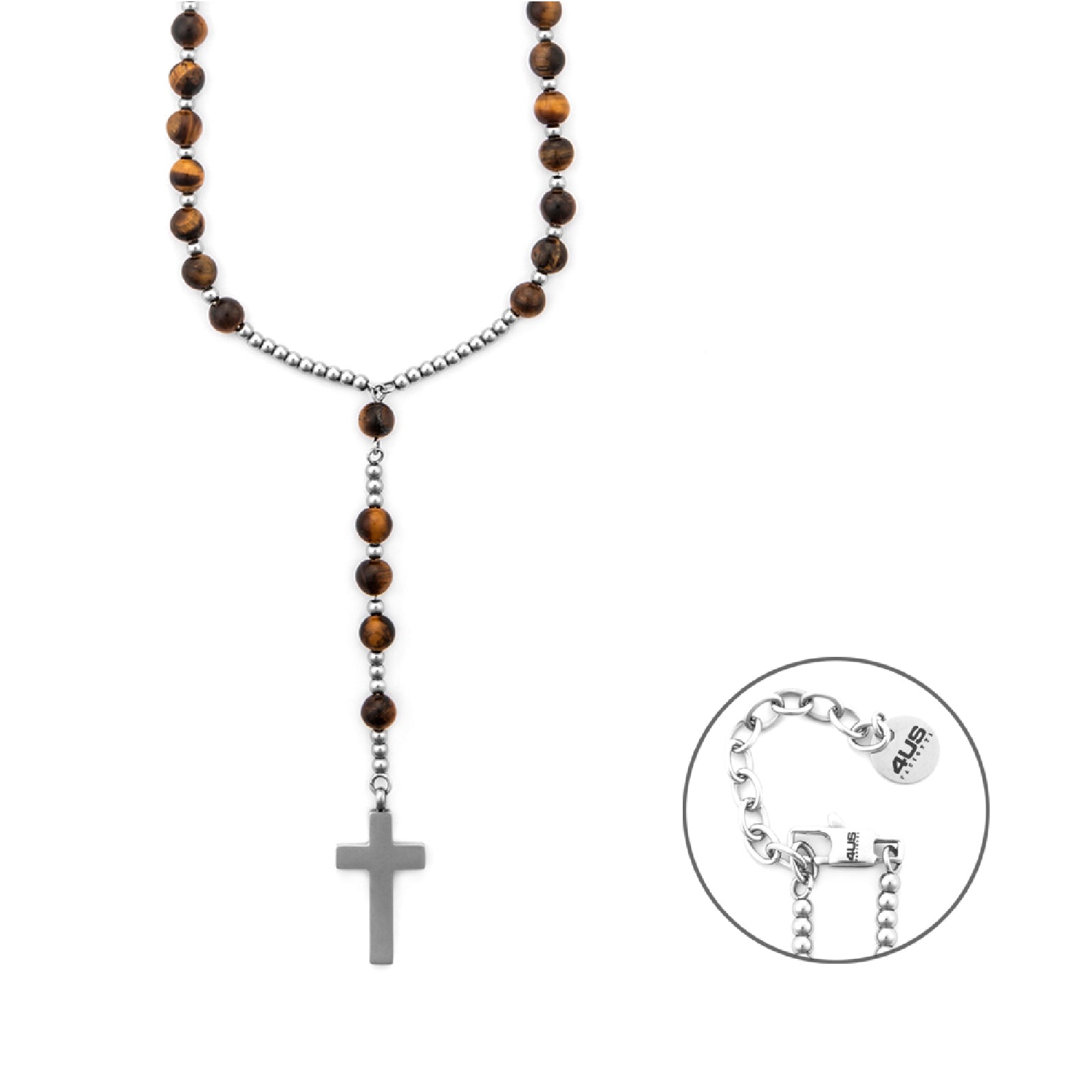 Collana rosario in occhio di tigre rosso e onice con croce in bronzo, collana rosario con pietre preziose da uomo, rosario in occhio di tigre, collana con croce da uomo + scatola Collana rosario in occhio di tigre rosso e onice con croce in bronzo, collana rosario con pietre preziose da uomo, rosario in occhio di tigre, collana con croce da uomo + scatola