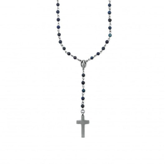 Collana rosario Paciotti 4US in acciaio con croce e lapis blu MISURA UNICA