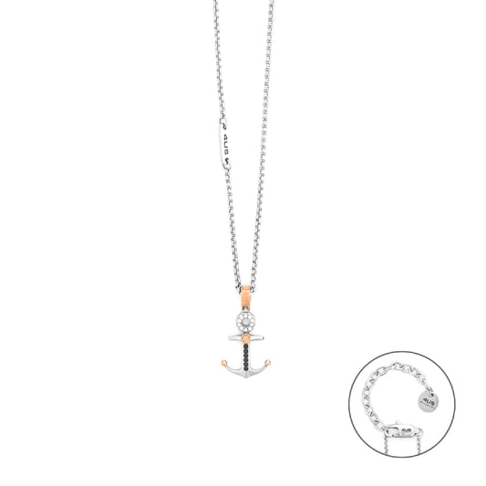 Collana Paciotti 4US ancora in pvd rosa e zircone bianco MISURA UNICA