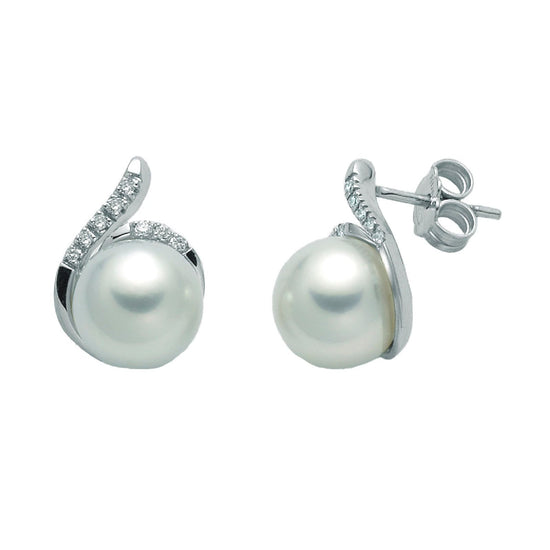 Orecchini donna Nimei South Sea oro bianco perla 9/10mm diamanti 0,088ct PER2372A-1