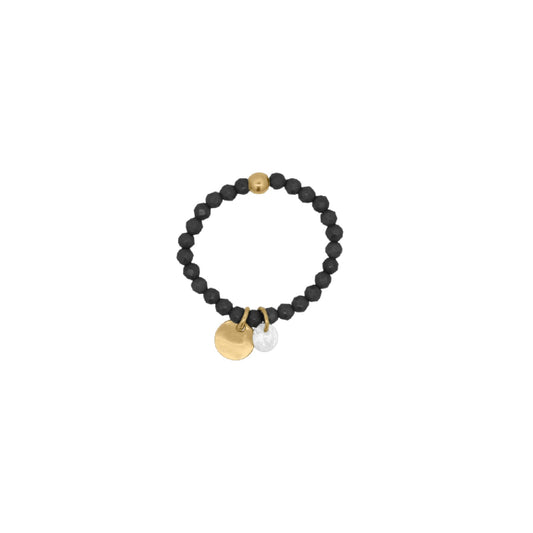 Anello elastico Rue Des Mille zirconi neri e medaglietta elastico