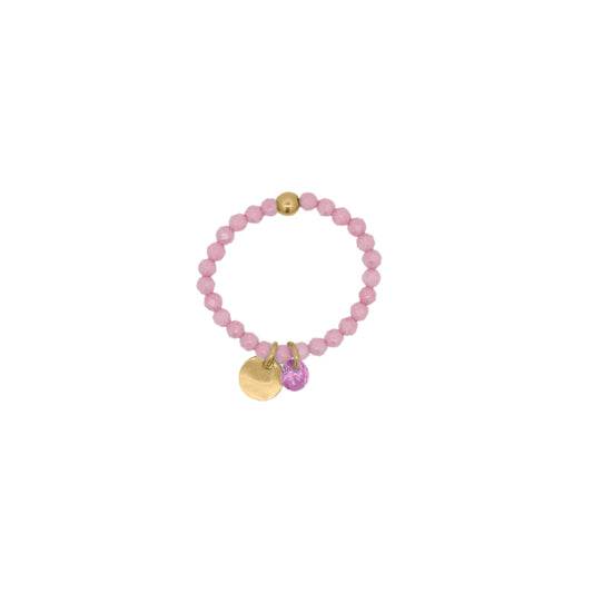 Anello elastico Rue Des Mille con zirconi rosa e medaglietta