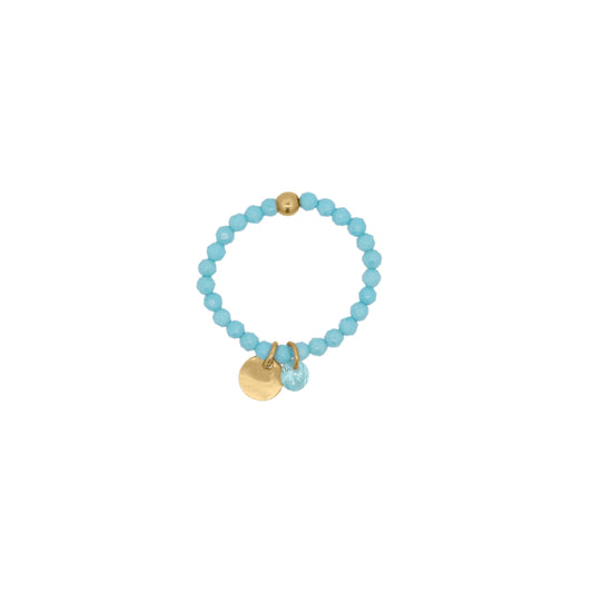 Anello elastico Rue Des Mille zirconi turchesi e medaglietta