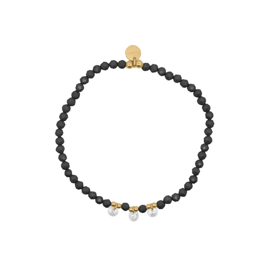 Bracciale elastico Rue Des Mille con sfere nere e zirconi elastico