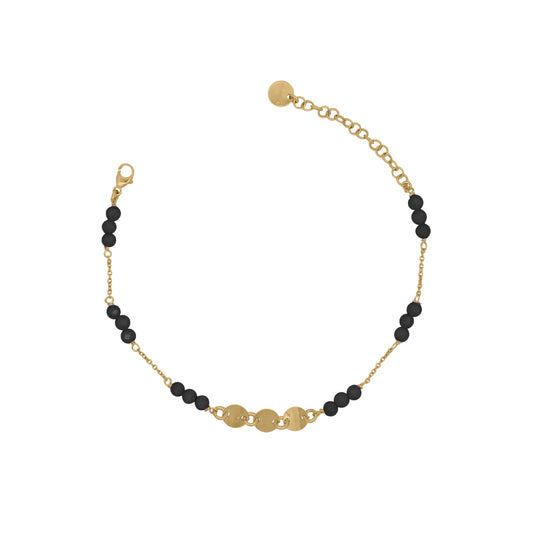 Bracciale donna Rue Des Mille argento dorato e sfere nere Regolabile 15-18 cm