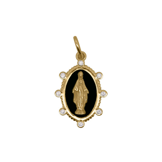 Charm Bar Rue Des Mille argento smaltato nero con Madonna MISURA UNICA