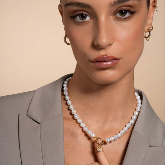 Collana Rue Des Mille in argento con perle e anello grande MISURA UNICA