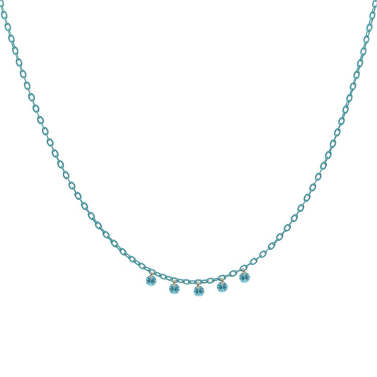 Collana Rue Des Mille argento con vernice 5 zirconi turchese