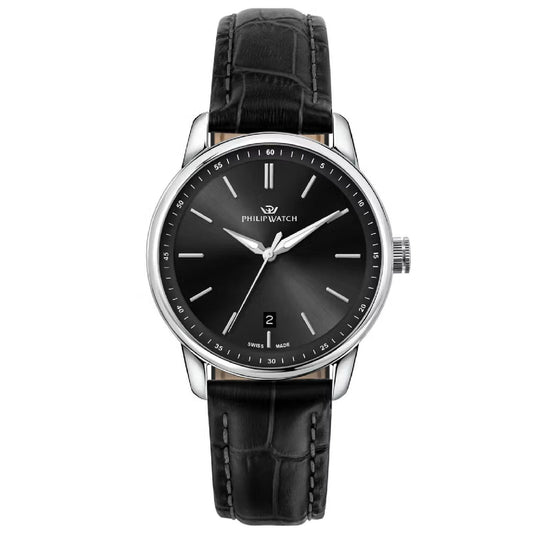 Orologio solo tempo uomo Philip Watch Anniversary in acciaio e pelle nera 40mm R8251150010-1